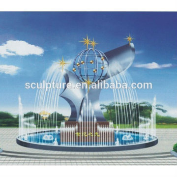 Large outdoor stainless steel fountain sculpture